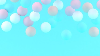 3d bubbles. Spheres background. Abstract wallpaper. Flying geometric shapes. Trendy modern illustration. 3d rendering. Falling abstract balls. Colorful poster backdrop. Minimal style.