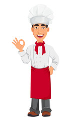 Young professional chef in uniform and cook hat