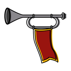 Medieval trumpet with flag icon vector illustration graphic design