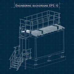 Blueprint engineering background. Building floor plan, axonometric view. Vector EPS10.