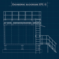 Blueprint engineering background. Building floor plan, axonometric view. Vector EPS10.