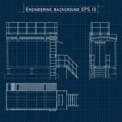 Blueprint engineering background. Building floor plan, axonometric view. Vector EPS10.