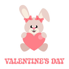 cartoon cute bunny girl sitting with heart and text