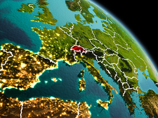Fototapeta na wymiar Switzerland in morning from orbit