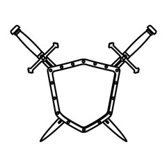 Metallic warrior shield with swords icon vector illustration graphic design