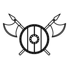 wooden round shield with axes icon vector illustration graphic design