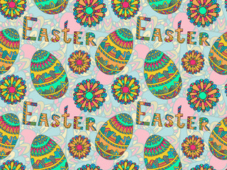 Easter zentangle eggs pattern. Spring holiday background. Easter ethnic native abstract pattern.