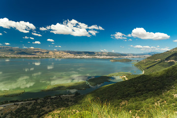 spring in Ioannina city Greece , lake Pamvotis , clouds sky