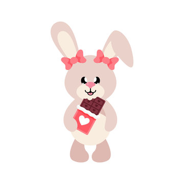 cartoon cute bunny girl with chocolate