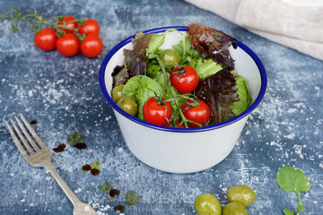 Italian Salad in Enamel Bowl