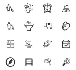 Doodle Cleaning company icons set