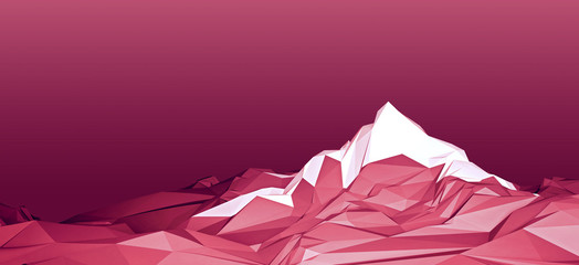 Stylized polygonal image of a mountainous area with a glacier on top of a mountain. 3d illustration