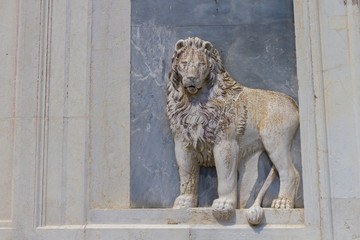 VENICE, ITALY - on May 5, 2016. lion simbol on architecture in city of Venice, Italy