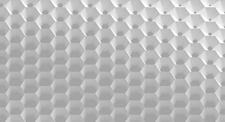 The white grid of cells in the form of hexagonal honeycombs with different diameter, which go from larger to smaller and in reverse. 3d illustration