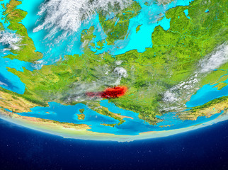 Fototapeta na wymiar Austria on globe from space