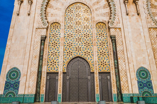 Low angle view of Hassan II mosque's big gate - Casablanca - Morocco