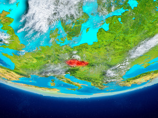 Czech republic on globe from space