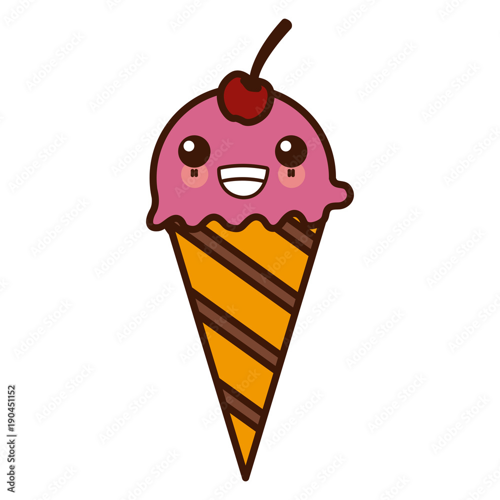 Sticker ice cream cone kawaii cute cartoon vector illustration design