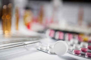 Pharmaceutical medication and medicine pills in packs