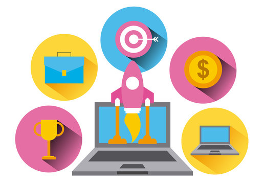 Startup Business Icons Flat Design Innovation and Growth Set