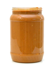 Jar of peanut butter isolated on a white background
