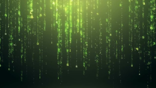 Futuristic Digital Green Numbers Falling Down Background