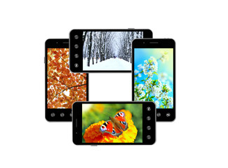 Modern mobile phones with images of four seasons