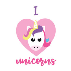 T-shirt design - I love unicorns.