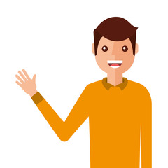 young man waving happy avatar character vector illustration design