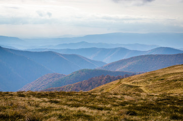 Autumn mountains in cloudly day