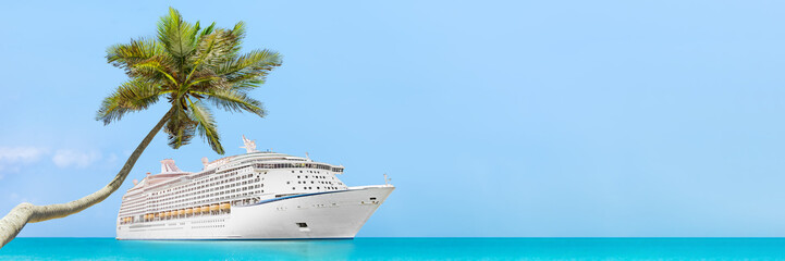 Cruise ship luxury travel caribbean vacation banner panorama in tropical holiday destination with...