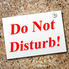Do not disturb words written on paper and pinned on cork board