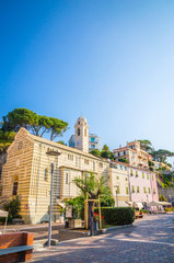 Fototapeta premium Narrow streets and traditional buildings of Celle Ligure, Liguria, Italy