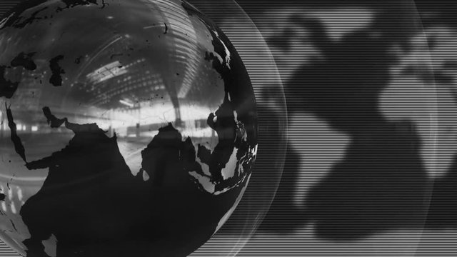 Stylized Shiny Glass and Metal Globe Earth Spinning Animated Motion Background Seamless Looping Silver Gray