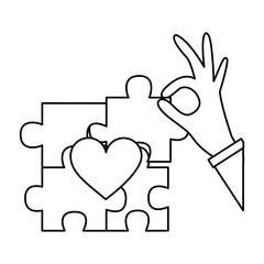 puzzle pieces heart love with hand icon image vector illustration design 