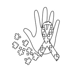 puzzle pieces with awareness ribbon  and hand icon image vector illustration design 