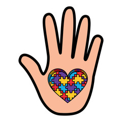 Obraz premium puzzle pieces heart love with hand icon image vector illustration design 