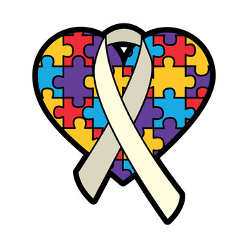 puzzle pieces with awareness ribbon  icon image vector illustration design 