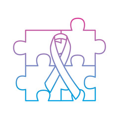 puzzle pieces with awareness ribbon  icon image vector illustration design  blue to purple line