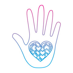 puzzle pieces heart love with hand  icon image vector illustration design  blue to purple line