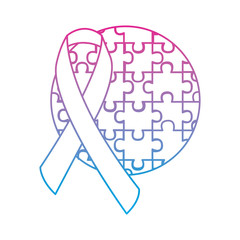 puzzle pieces with awareness ribbon  icon image vector illustration design  blue to purple line