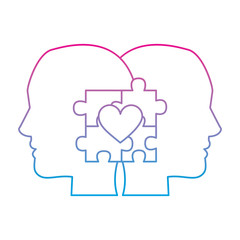 puzzle pieces heart people in love icon image vector illustration design  blue to purple line