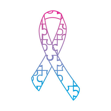 puzzle pieces with awareness ribbon  icon image vector illustration design  blue to purple line
