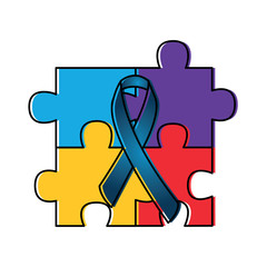 puzzle pieces with awareness ribbon  icon image vector illustration design 