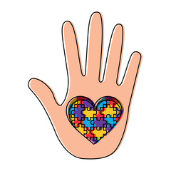 puzzle pieces heart love with hand  icon image vector illustration design 
