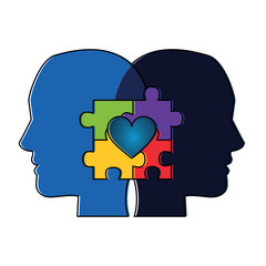 puzzle pieces heart people in love icon image vector illustration design 