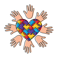 puzzle pieces heart love with hand  icon image vector illustration design 