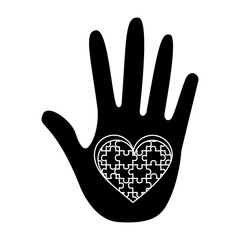 Fototapeta premium puzzle pieces heart love with hand icon image vector illustration design black and white
