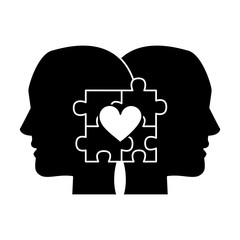 puzzle pieces heart people in love icon image vector illustration design  black and white