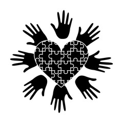 puzzle pieces heart love with hand  icon image vector illustration design  black and white